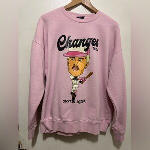 H&M Pink Crewneck Sweatshirt with Graphic Baseball Illustration